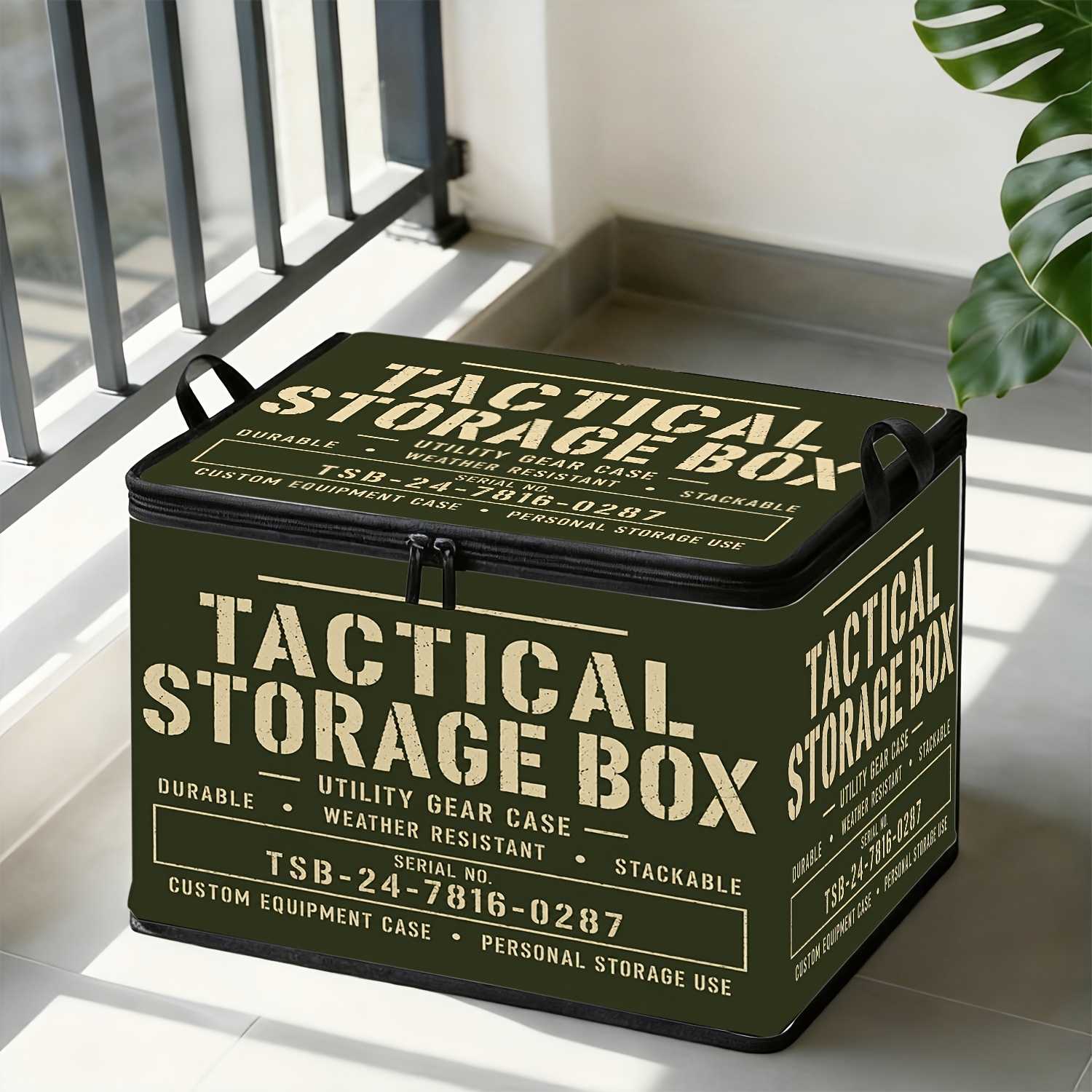 TEMU 1pc Tactical Storage Box—military Green , Rugged Industrial , And Stackable. Suitable For Outdoor Gear Organization, Vehicle Storage, And Home