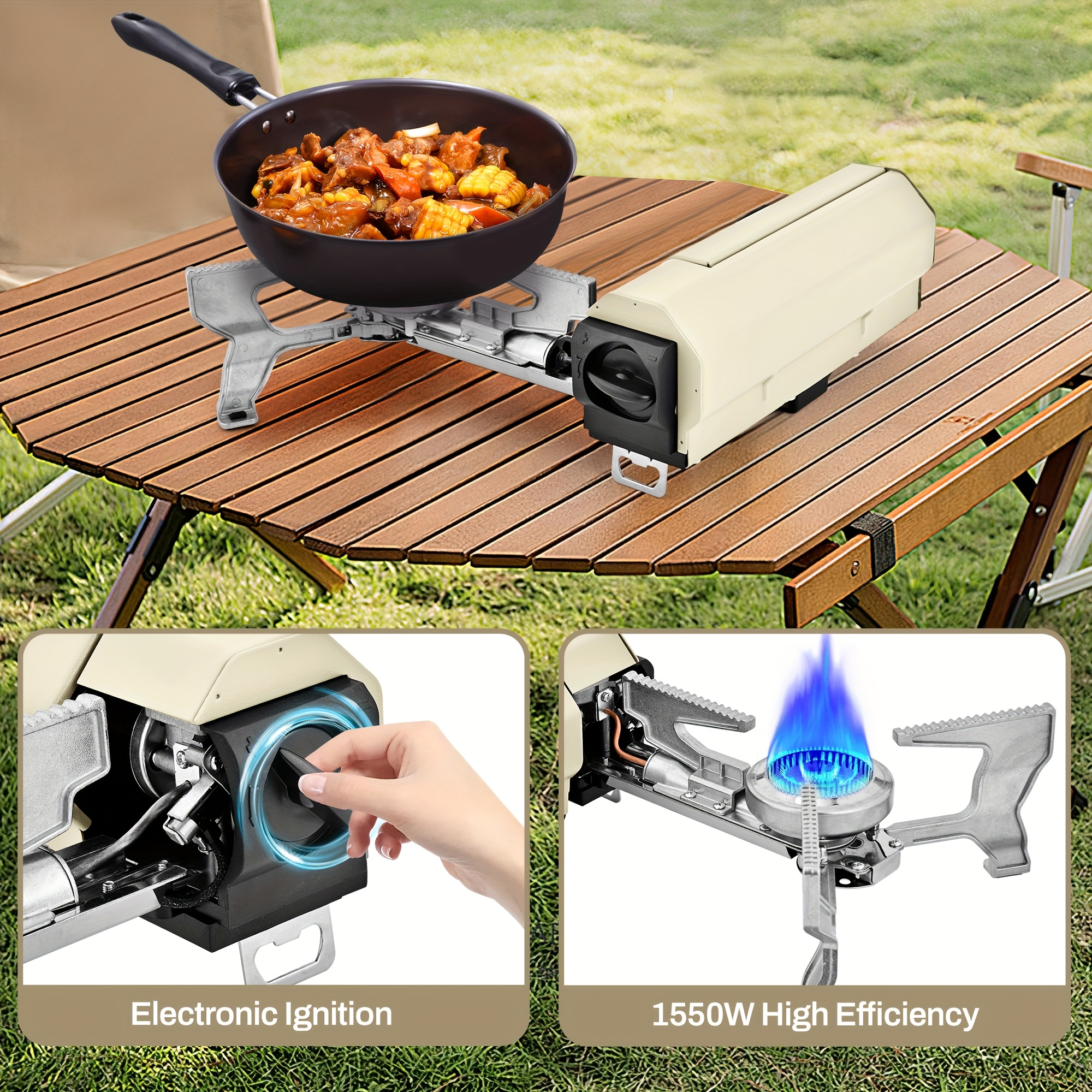 Portable Camping Stove 1550W with Foldable Design And Storage Bag, Outdoor Cooking, Hiking, Picnic, Adventure, And Travel, Easy Electronic Ignition
