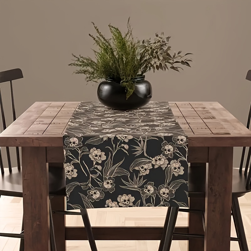 TEMU 1 pieza, 13X72 pulgadas - de mesa gótico de bruja - Decoración floral de vampiro y negro - Elegante decoración de comedor para fiestas de