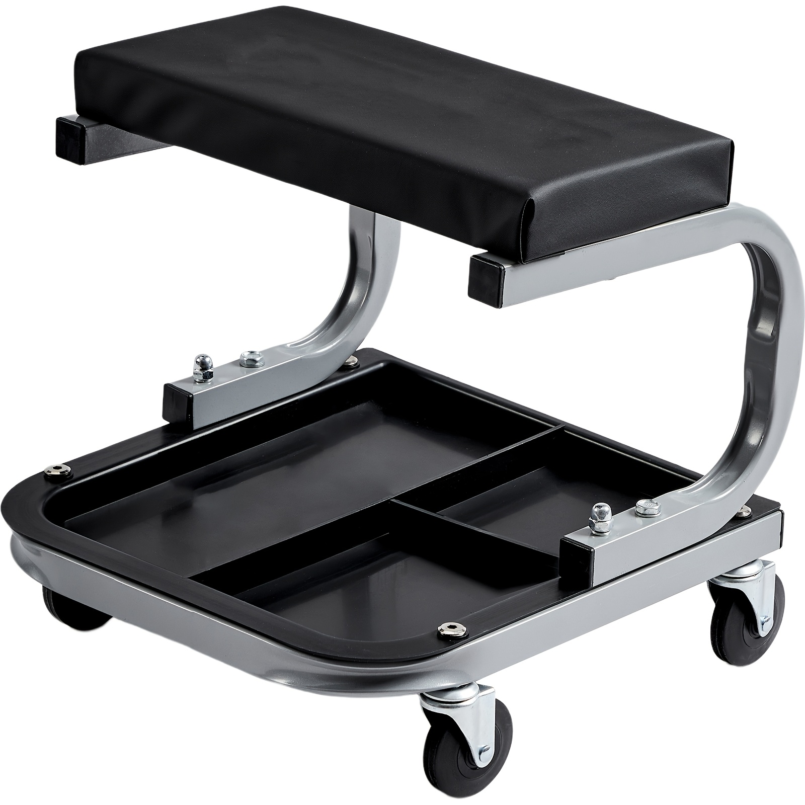 TEMU Heavy-duty Happybuy Mobile Mechanic Seat, 250 Lbs Capacity, Adjustable Black Cushioned Workshop Chair With Storage Tray And Wheels - Garage & Automotive Maintenance