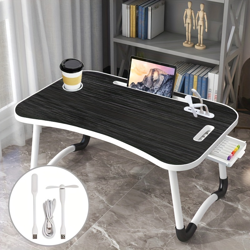 

Laptop Bed Table, Laptop Desk For Bed, Foldable Laptop Bed Desk With Usb Charge Port, Handle, Desktop Card Slot, Cup Slot, Side Drawer, Laptop Table Portable Notebook Stand For Eating Reading Working