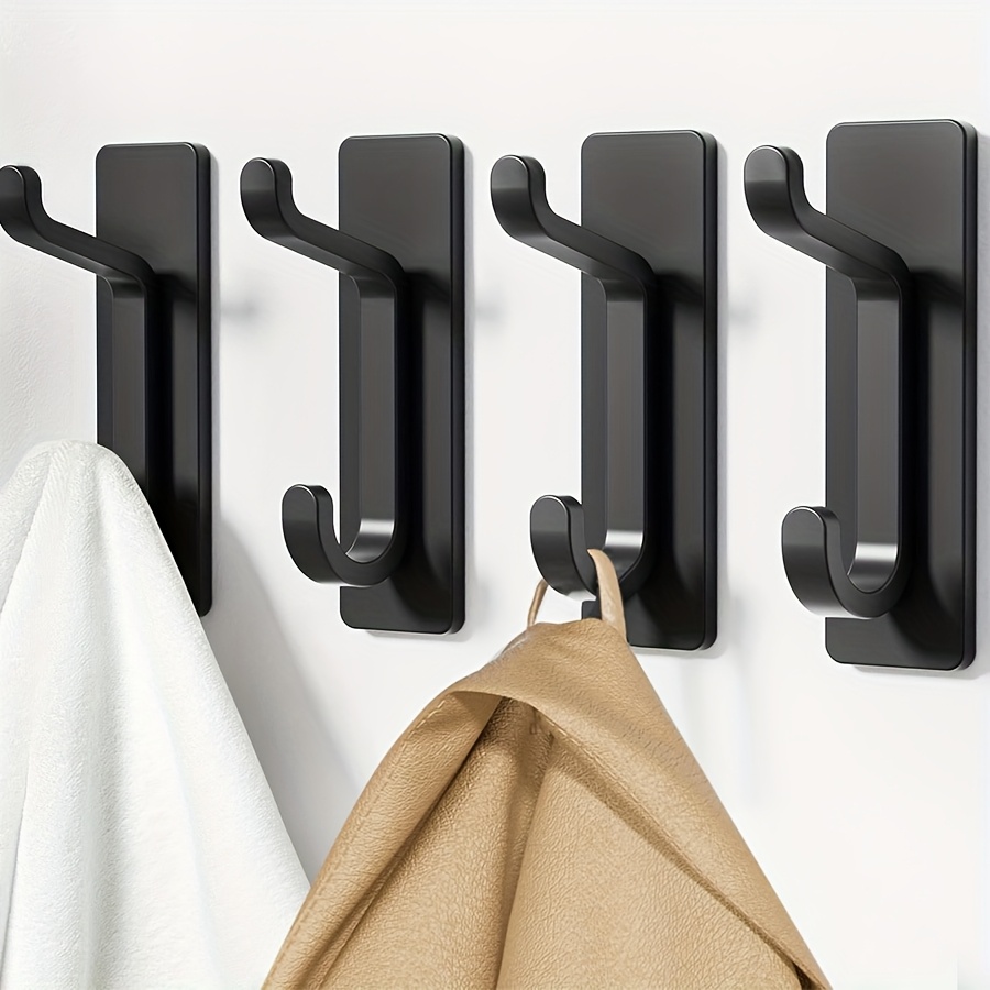 12pcs Self-Adhesive Hooks, Extra Strong Adhesive Hooks Holds Up to 6kg, Heavy-Duty Wall and Door Hooks for Towels, Coats, Hats, and Wallets in Bathroom, Shower, and Kitchen, Black, 12pcs Set