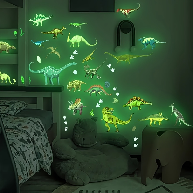 1 set glow in the dark dinosaur wall stickers removable waterproof stickers living room bedroom wall decoration home decoration