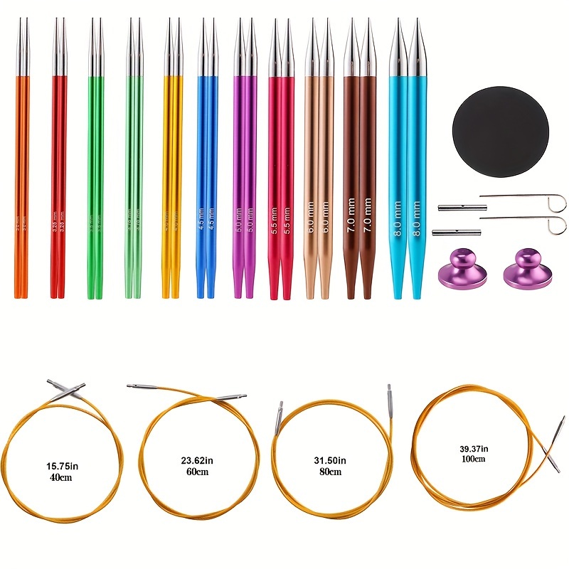 

Looen Multicolor Interchangeable Circular Knitting Needle Set, Ergonomic Handles, 11 Sizes (3mm-8mm), Aluminum Crochet Hooks With Knitting Accessories, Craft Tools For Yarn Crafting