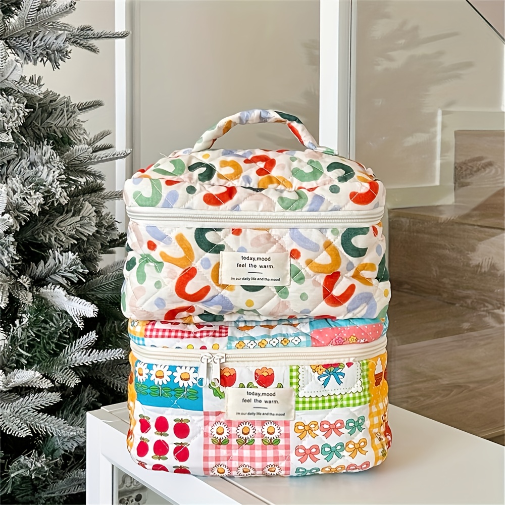 

1pc Korean Colorful Uu & Patchwork Pattern Cosmetic Bag, Large Capacity Travel Organizer, Portable Toiletry Pouch With Zipper