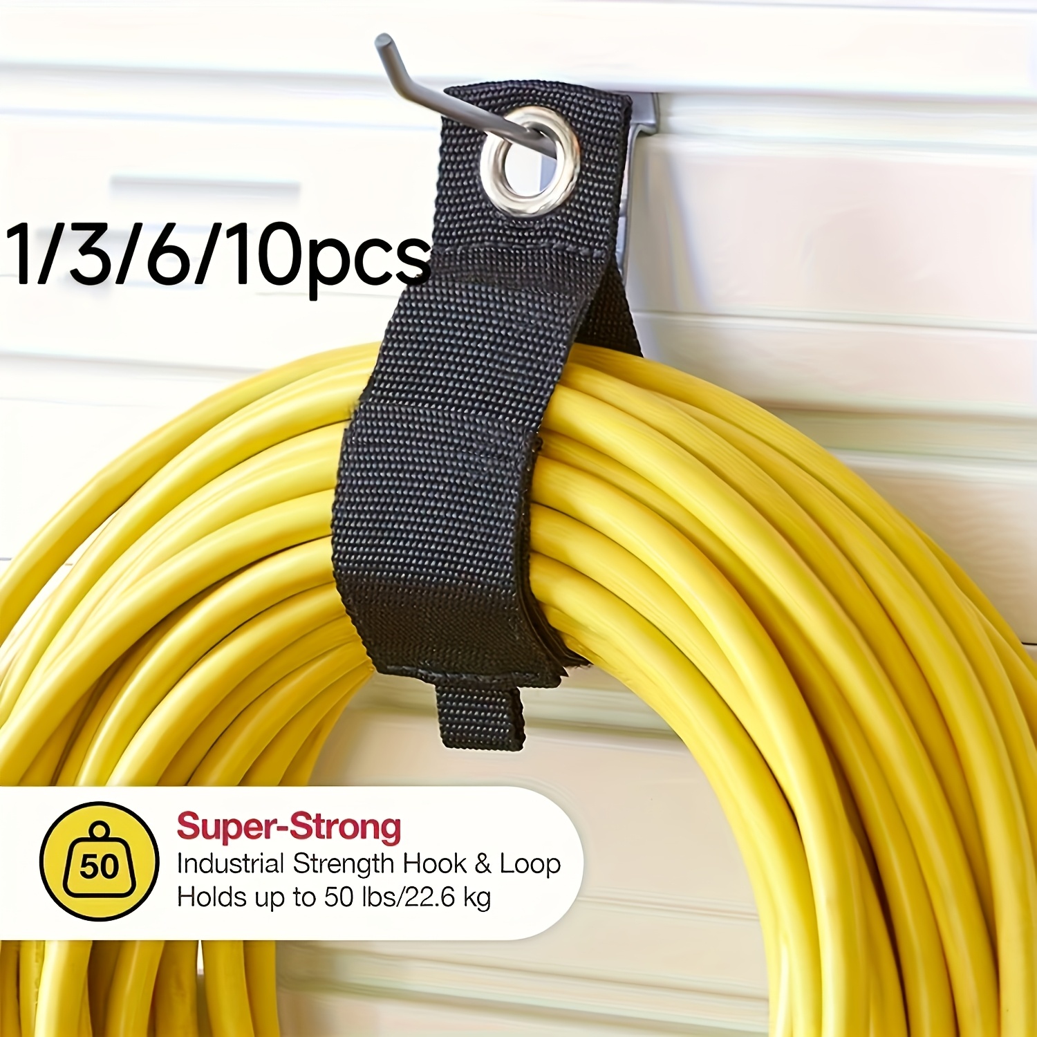 

Set Of 3, 6, Or 10pcs For Organizing Extension Cords, Featuring Storage Straps Ideal For Garden Hose Management And Garage Wall Organization.