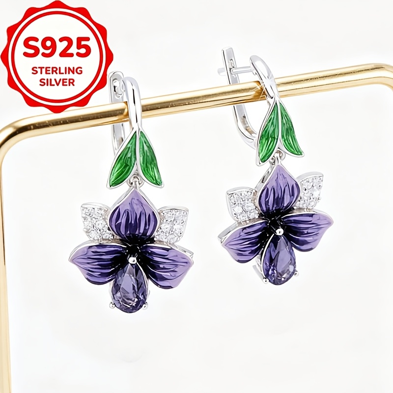 Women's S925 Silver Flower & Leaf Drop Earrings