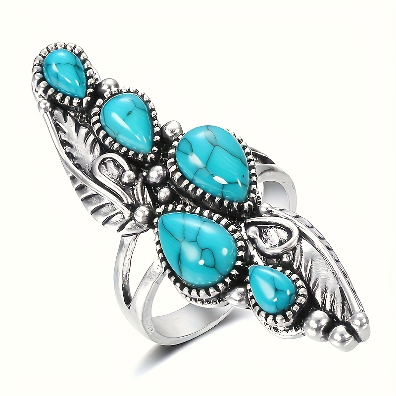 

2 Pcs Elegant Vintage Turquoise Ring - , No-plating Accessory For All