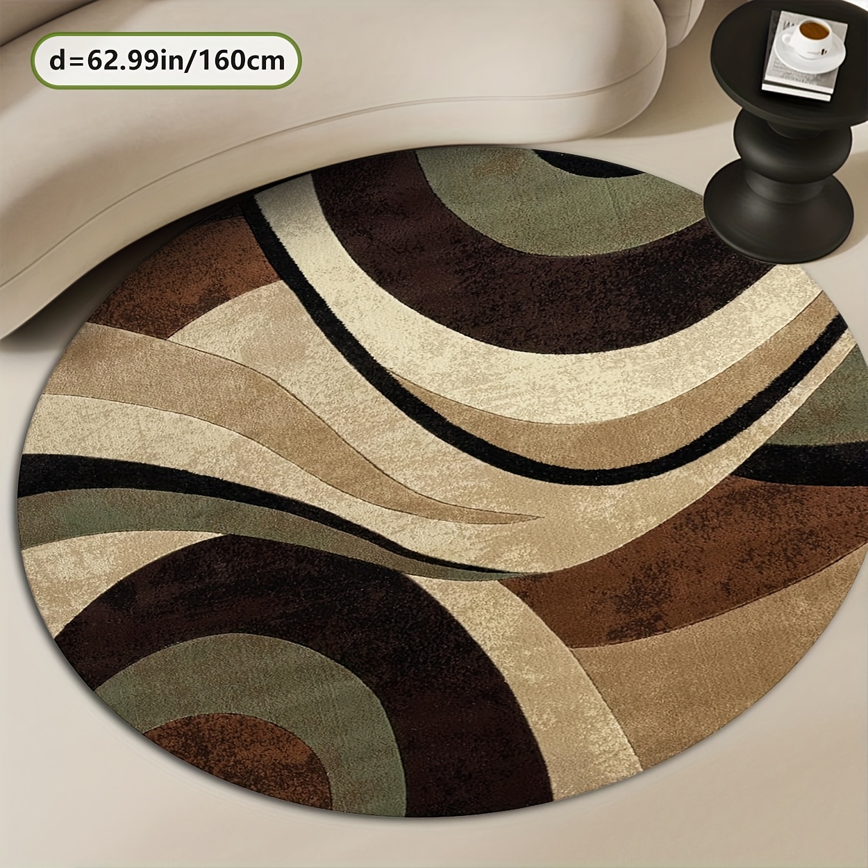 TEMU This 2d Printing Rug Features A Material Weighing 800 Grams Per With A Non-slip Dot Plastic Backing. It Showcases A Stylish In A Beautiful Round