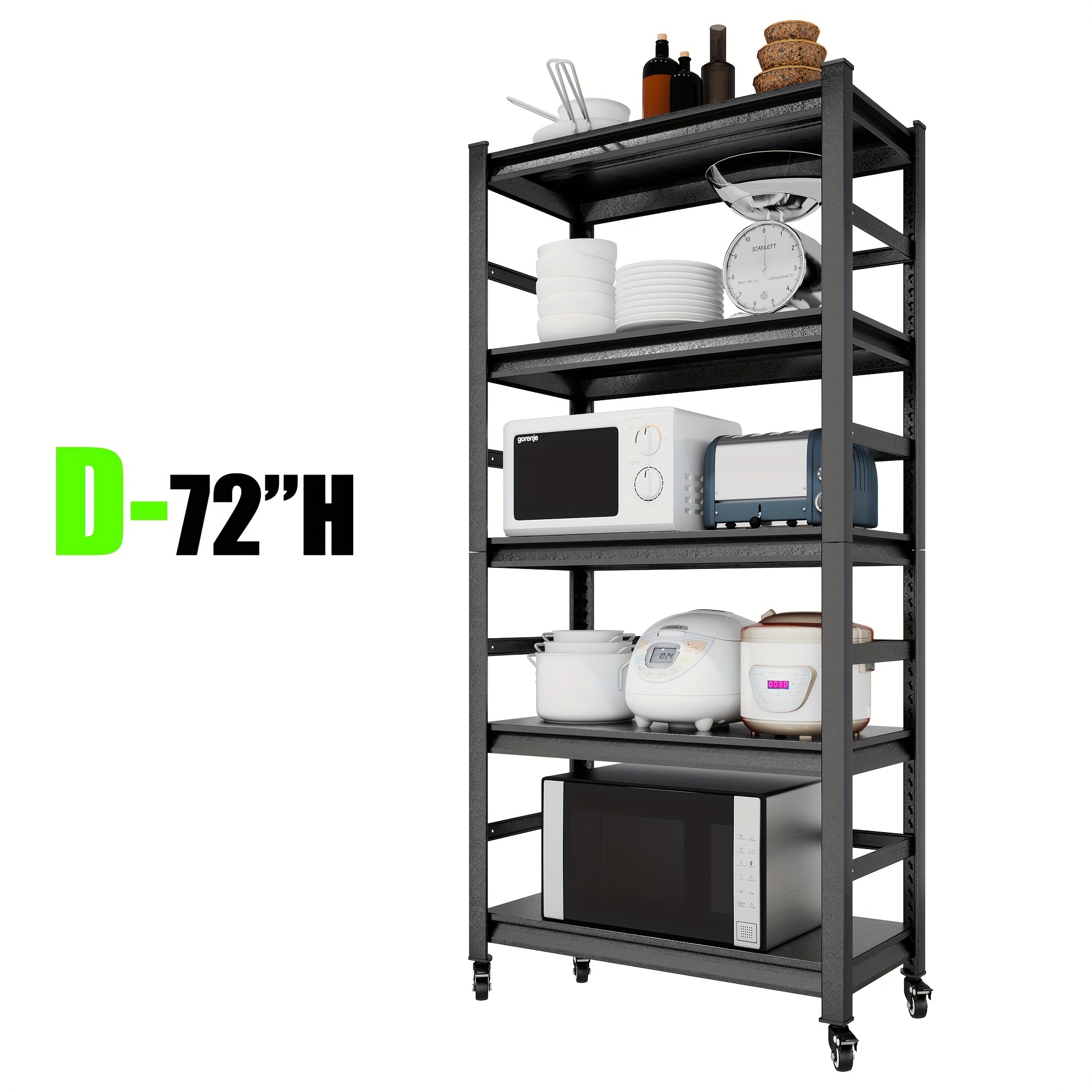 

Garage Shelving, 5-tier With Wheels Heavy Duty Garage Storage Shelving, Adjustable Industrial Metal Storage Shelving Units For Garage Warehouse Basement Storage, Black