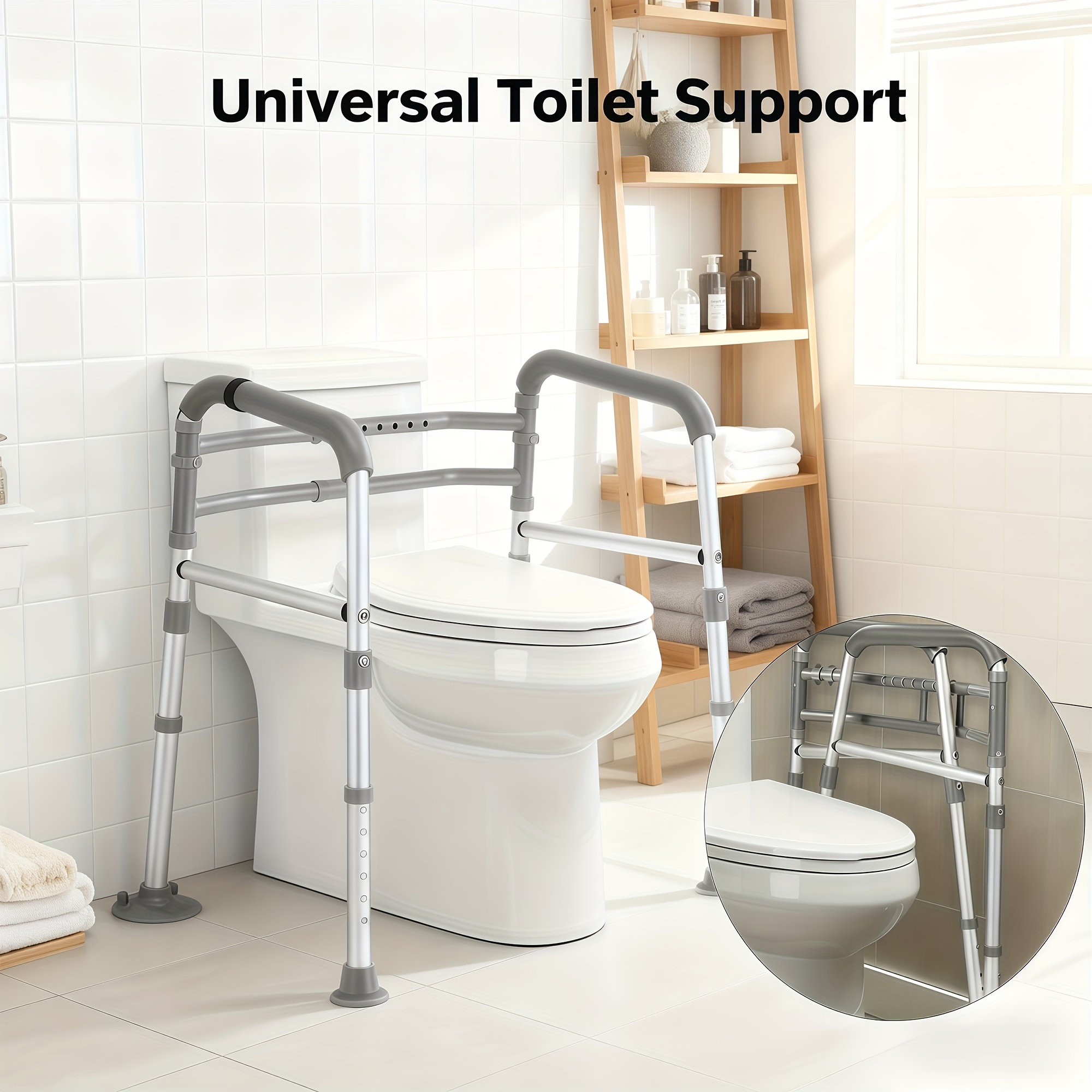 Adjustable & Foldable Toilet Safety Frame With Handles & Suction Cups - Aluminum, 136.08 Kg/300 Lbs Capacity, FSA/HSA Eligible, Ideal For Elderly, Seniors, Disabled - Fit, Sturdy Support - Image 2