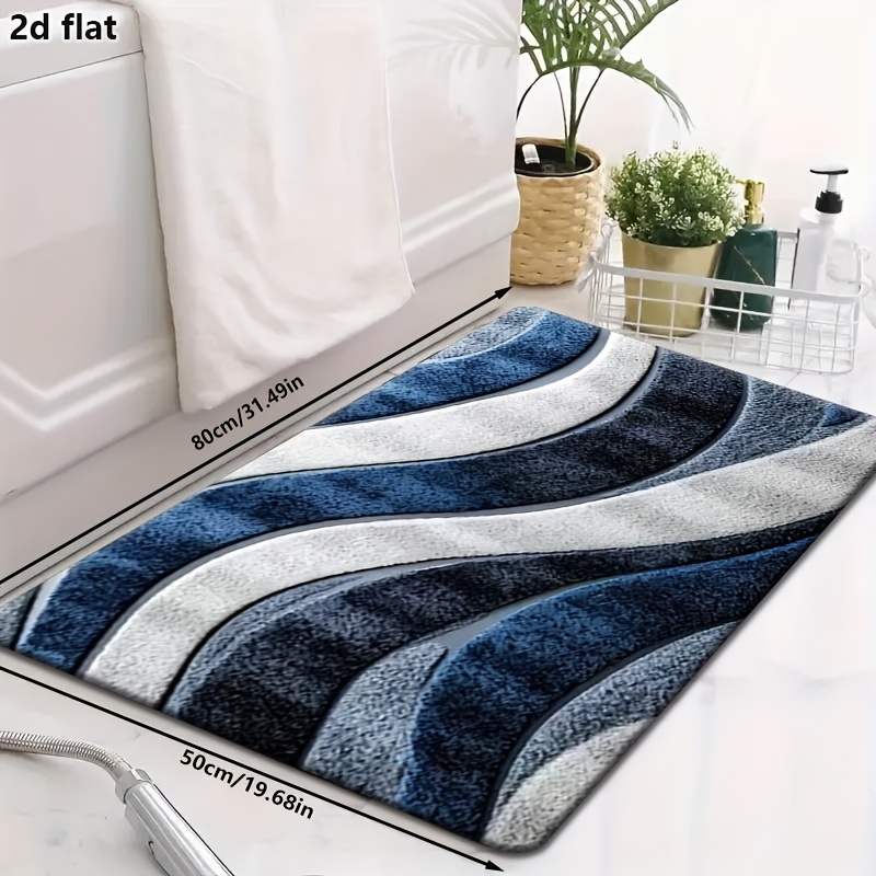 TEMU 1pc 2d Flat, Modern Blue-gray Wavy Texture Pattern Door Mat, Fleece Material, Machine Washable Comfortable Carpet, Suitable For Bathroom Decor,