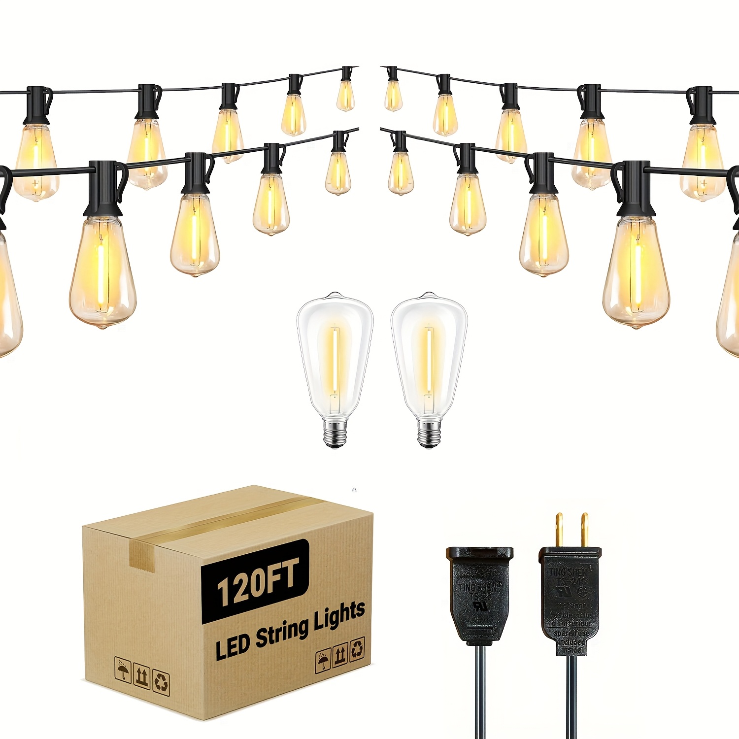 50ft 100ft 120  outdoor string lights with edison shatterproof bulbs ip44 2700k commercial grade patio lights dimmable outside hanging light for porch garden backyard   decor halloween decorations festival decor