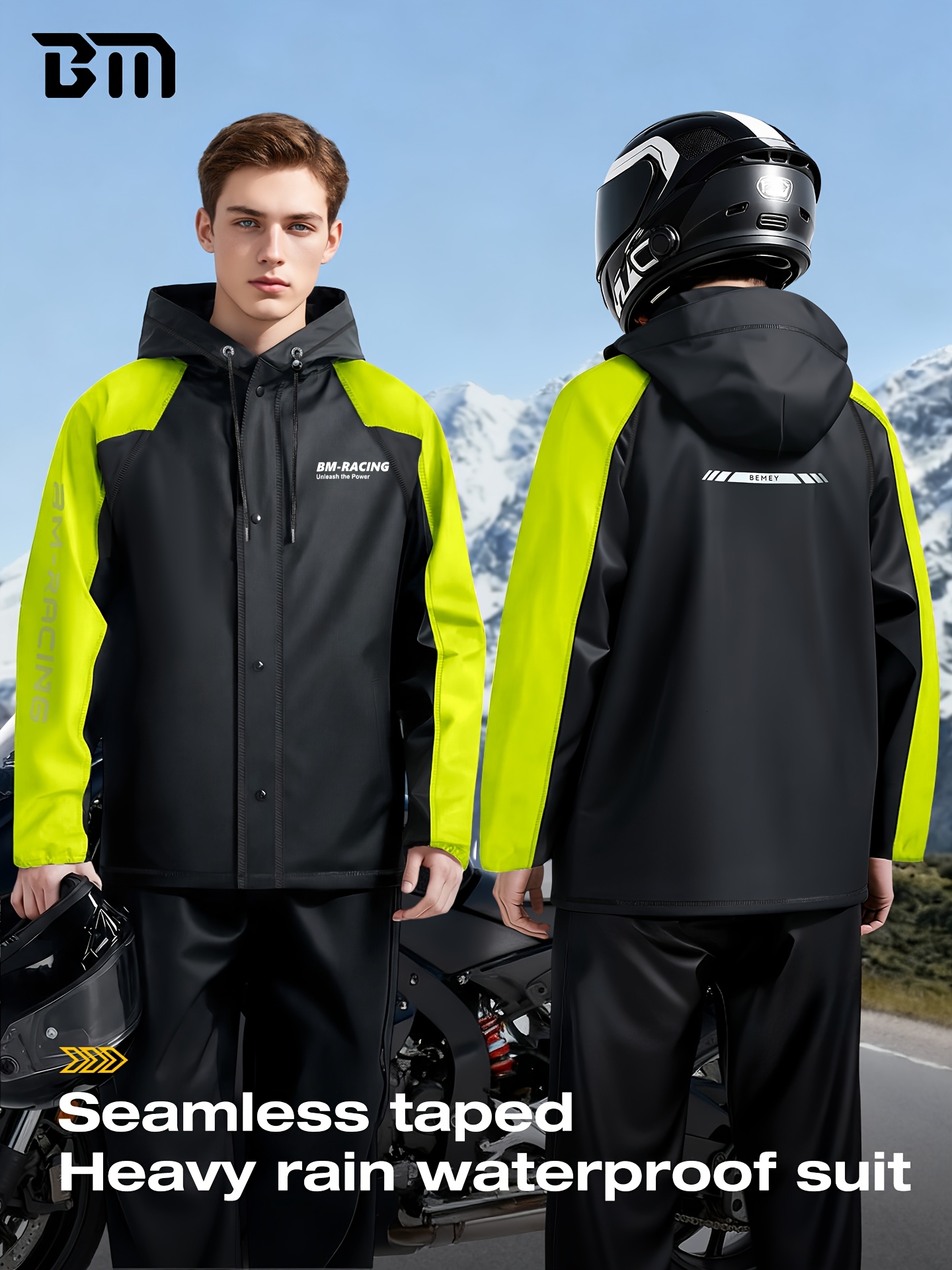   mens adult motorcycle rain suit set mens adult separable touring jacket for delivery   and electric scooters hooded design snap button design pvc material