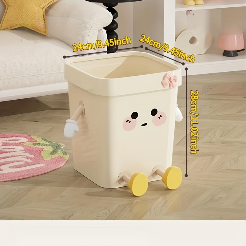 TEMU 1pc 귀여운 창의적인 디자인 플라스틱 , 침실 거실 쓰레기 폐기물 보관통, 꽃을 키우는 데도 사용할 수 있습니다. 전기 없음, 열기압 링 방법, 발과 눈 장식, 가정 장식|쓰레기통