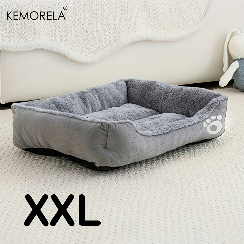 E-shop KEMORELA Großes, rechteckiges Hundebett mit Pfotenabdruck-Design – Polyester, warm & bequem für alle Jahreszeiten, ideal für kleine bis