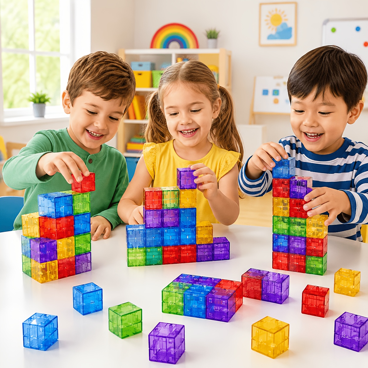 35pcs Clear Magnetic Blocks, Colorful Building Cubes for Kids