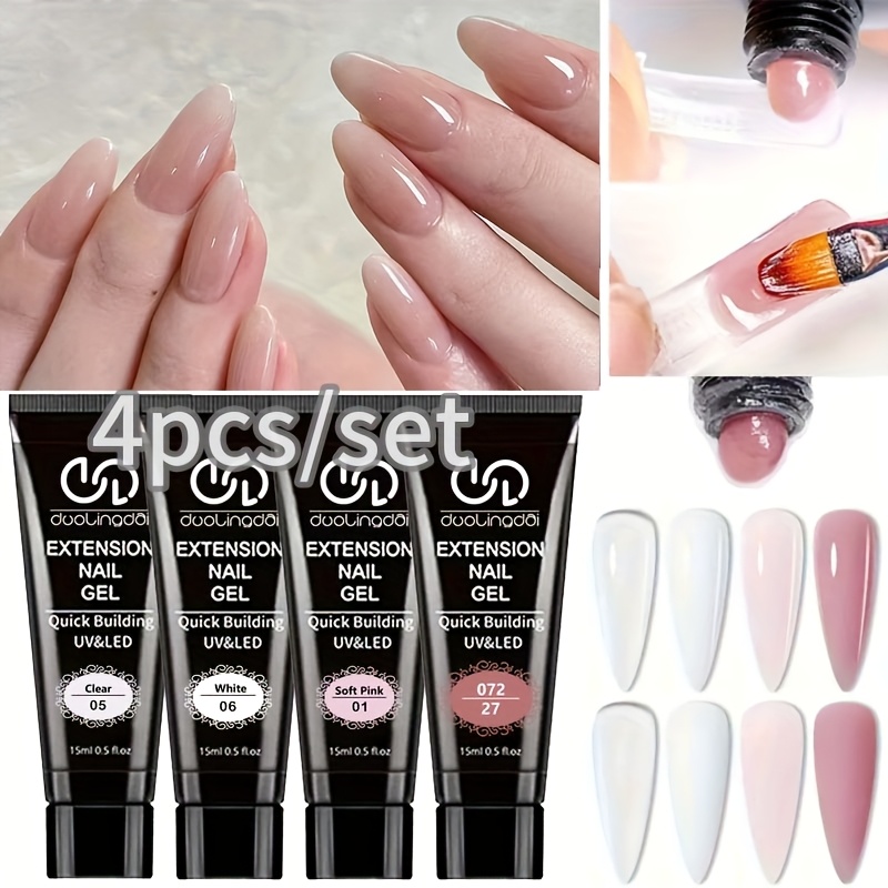 Image of 4pcs Duolingdai Gel Nail Extensions Suitable For Salons & Home Diy, Semi-permanent Gel Polish With Tubes, Easy Application For Nail Art, Plastic-compatible For All Nail Types, Gift For, Nail System