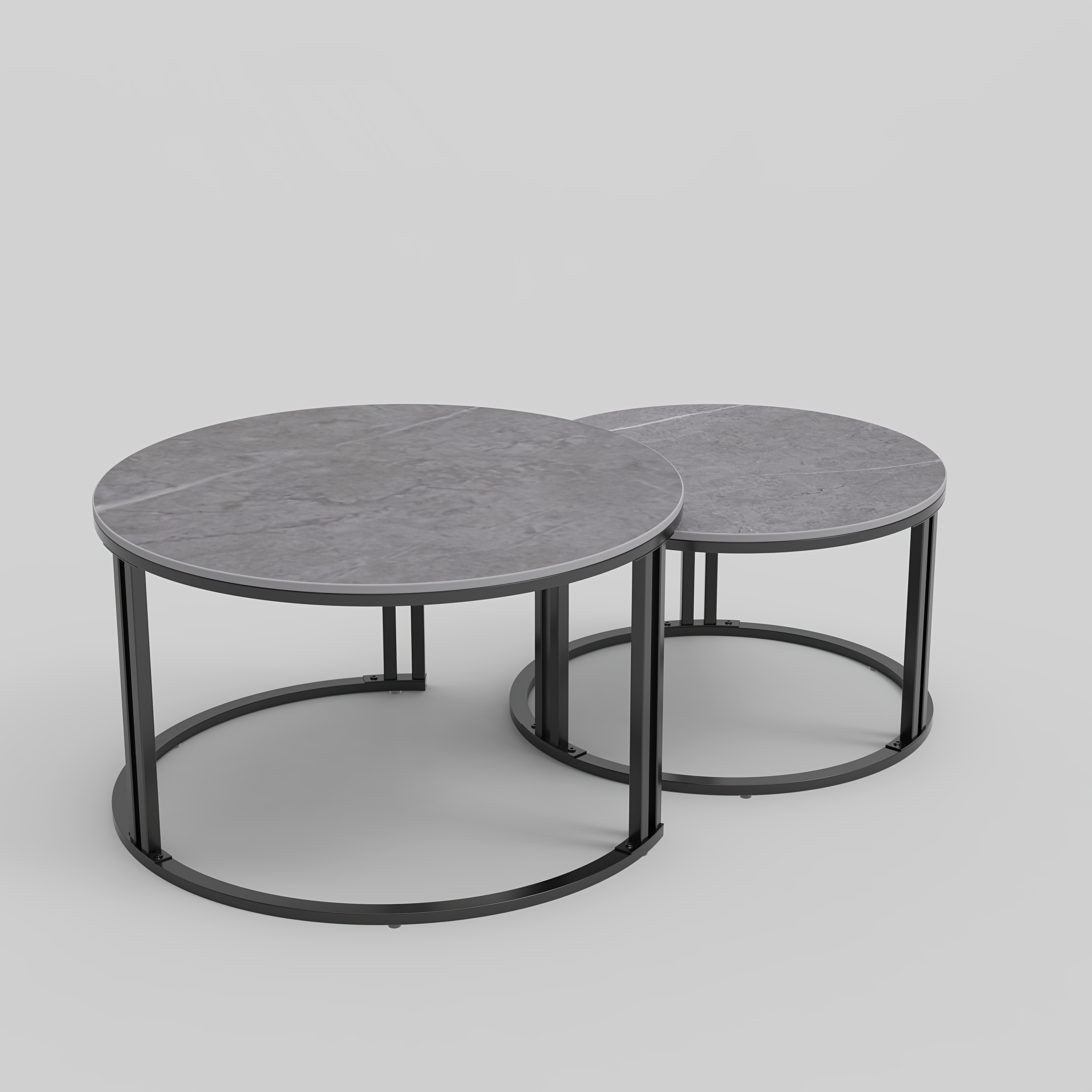 Nesting Coffee Table Set Of 2: Modern Chic Round Table With Sintered Stone-top Stacked Sofa Side Tables Must-have For Living Rooms