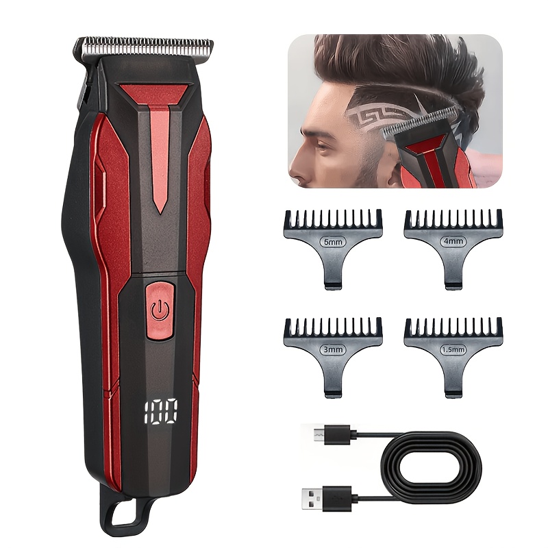 Image of Usb Rechargeable Men's Trimming Kit, With 4pcs Limit Combs, Wireless Hair Clipper And Beard Trimmer, Durable Portable Home Barber Special, For Holiday Gifts - Suitable For Father's Day And Boyfriend