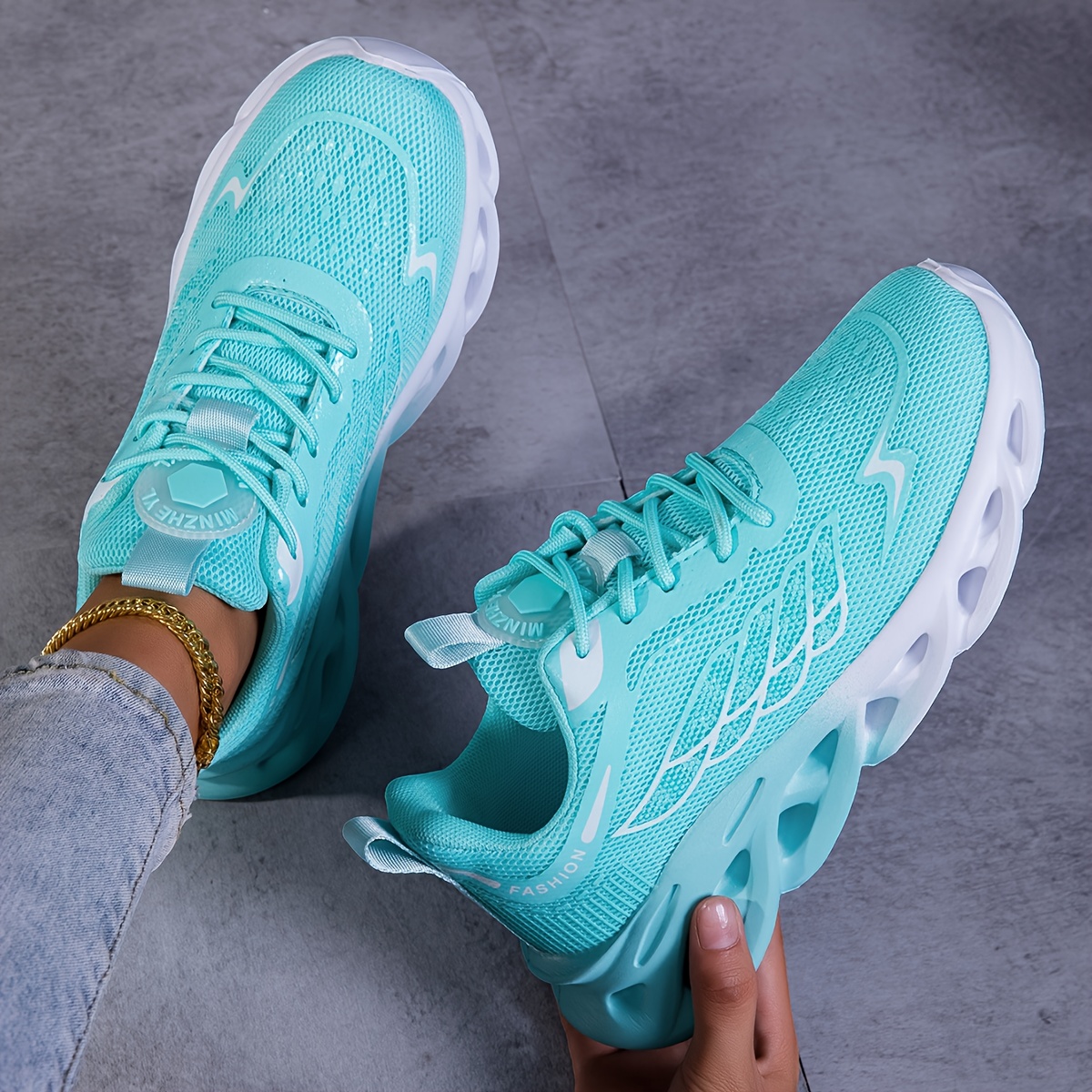 Image of Women's Breathable Mesh Running Sneakers - Lightweight, Height-boosting Casual Sneakers With Sole, , Blue And , Perfect For Casual Attire Or Outdoor Activities