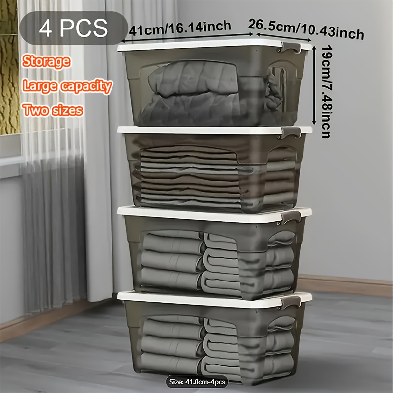 [stapelbares aufbewahrungsbox-set] 4-tlg. stapelbares aufbewahrungsbox-set, langlebige organizer mit deckeln griffen für weihnachtsdeko, schrank, schlafzimmer, kofferraum, bücher mehr – transparente organizer-behälter, badezimmer-utensilien, herbstliche haushaltsorganisation, aufbewahrung unter