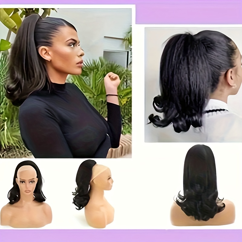 natural fluffy jacqui straight ponytail with synthetic hair extensions end   high quality heat fiber easy to style for   for casual or formal occasions versatile hairpiece sleek ponytail   details 2