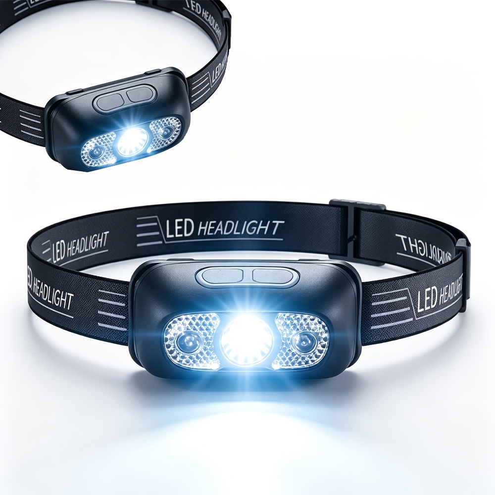 TEMU Lampe frontale LED rechargeable à détection de mouvement, ultra-lumineuse et réglable, portable et légère, 2 , pour le camping, la randonnée, la