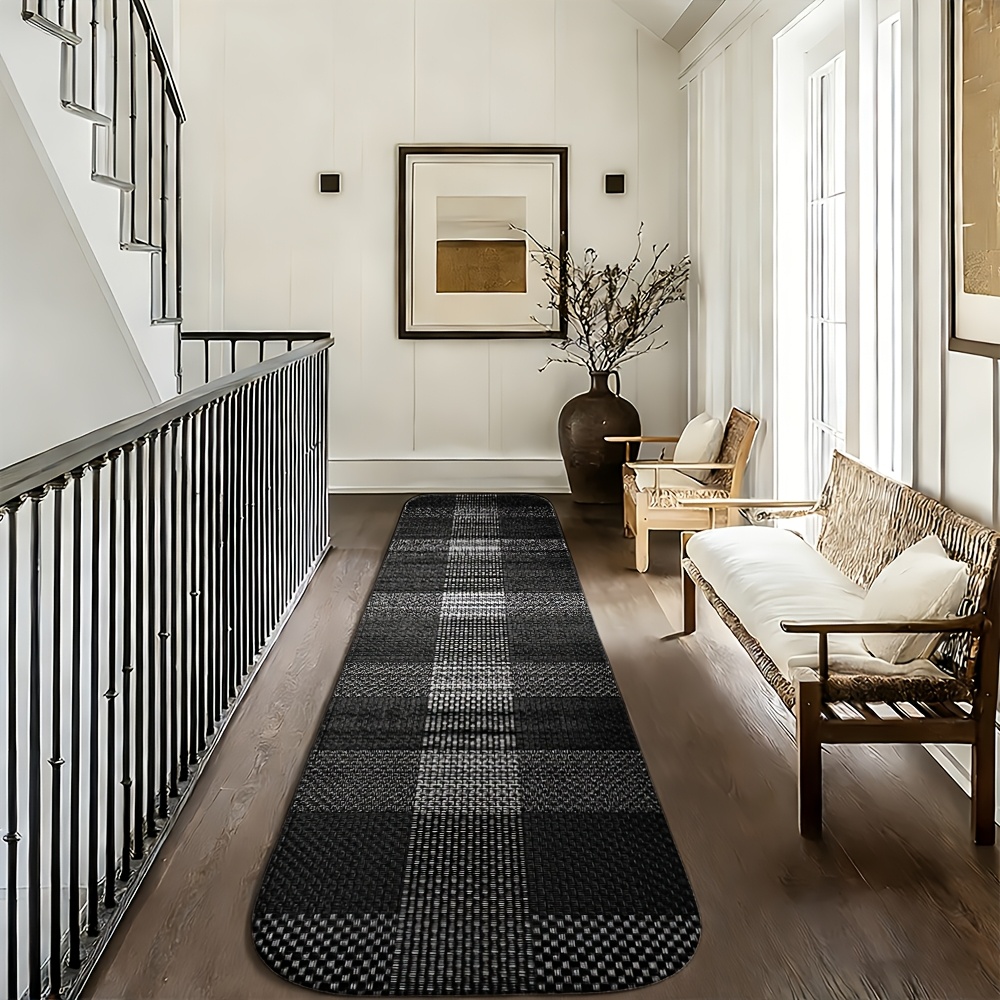 TEMU 1pc Black And Gray Striped Pattern Runner Rug, Long Strip Carpet, Bathroom Mat, Non-slip Runner Rug, Bedside And Sofa Side Mat, Kitchen Mat Rug,