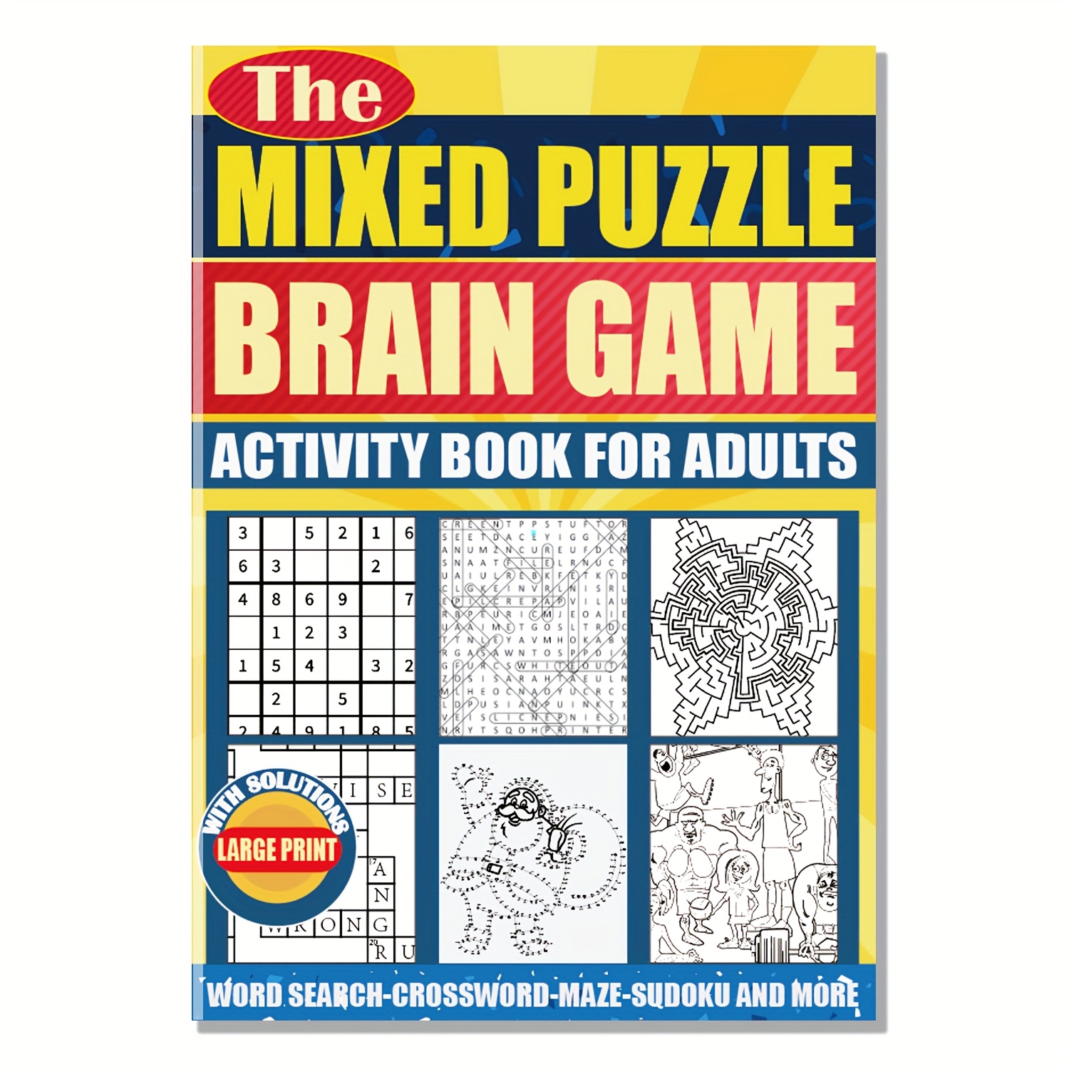 Large Print Activity Book For Adults & Seniors - Brain Teaser Puzzle Book With , Crosswords, Sudoku, Mazes, Word , - Cognitive Exercises & Memory Games For Cognitive Stimulation, Mental Health Gift
