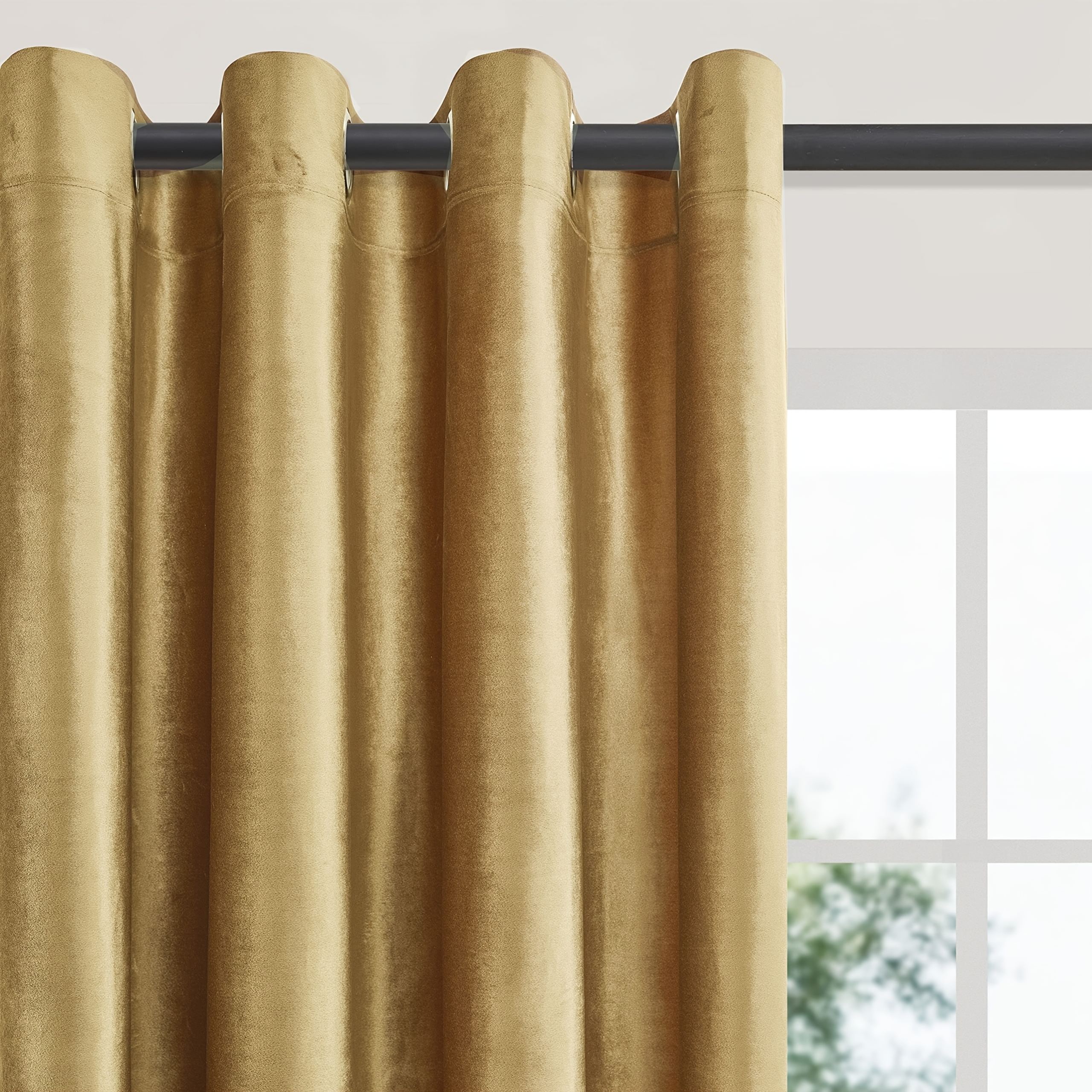 E-shop hochwertige, luxuriöse goldene Samt-Vorhänge mit Perforation für festliche Dekoration im Schlafzimmer und Wohnzimmer