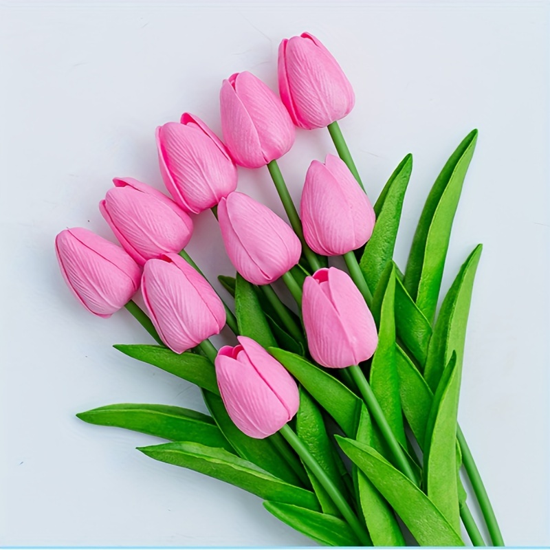 Bouquet De Tulipes Artificielles Fait Main Au Crochet - Décoration Intérieur - 30 Cm - Rouge