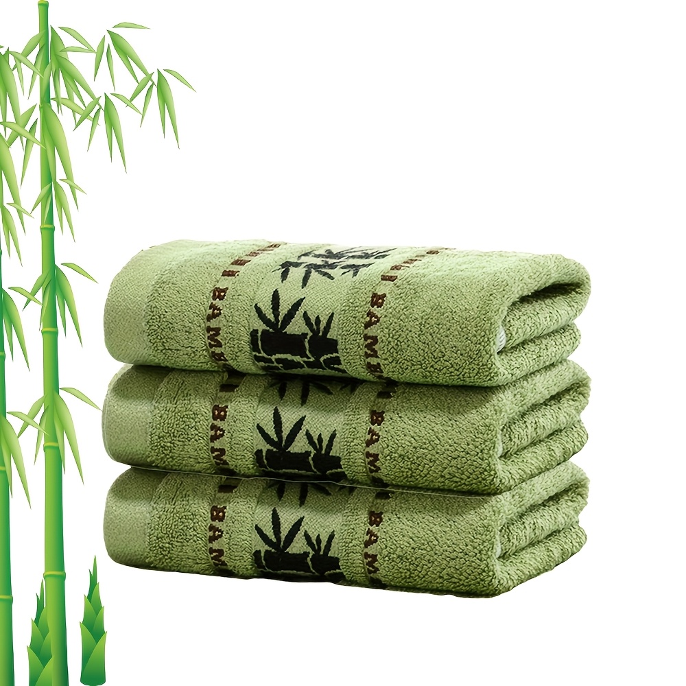 TEMU 3pcs Bamboo Fiber Towel Set, With Bamboo Pattern, Quick-dry Ultra Soft, Ideal For Home Bathroom Use, , Space Theme, Rectangle Shape, Perfect For