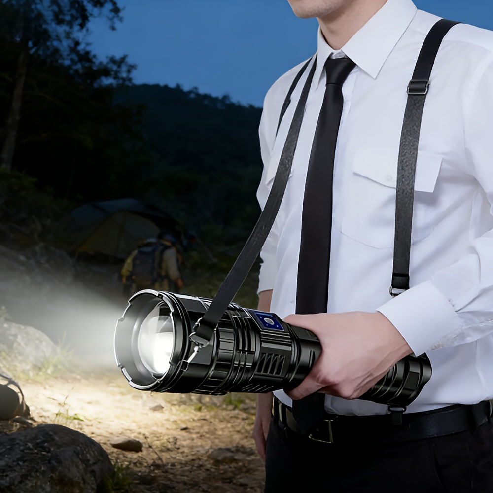 TEMU 1pc High-lumen Led Flashlight, Variable Focus Adjustable Beam, Long-range Beam, Ip44 Portable Flashlight With Lanyard, Suitable For Outdoor