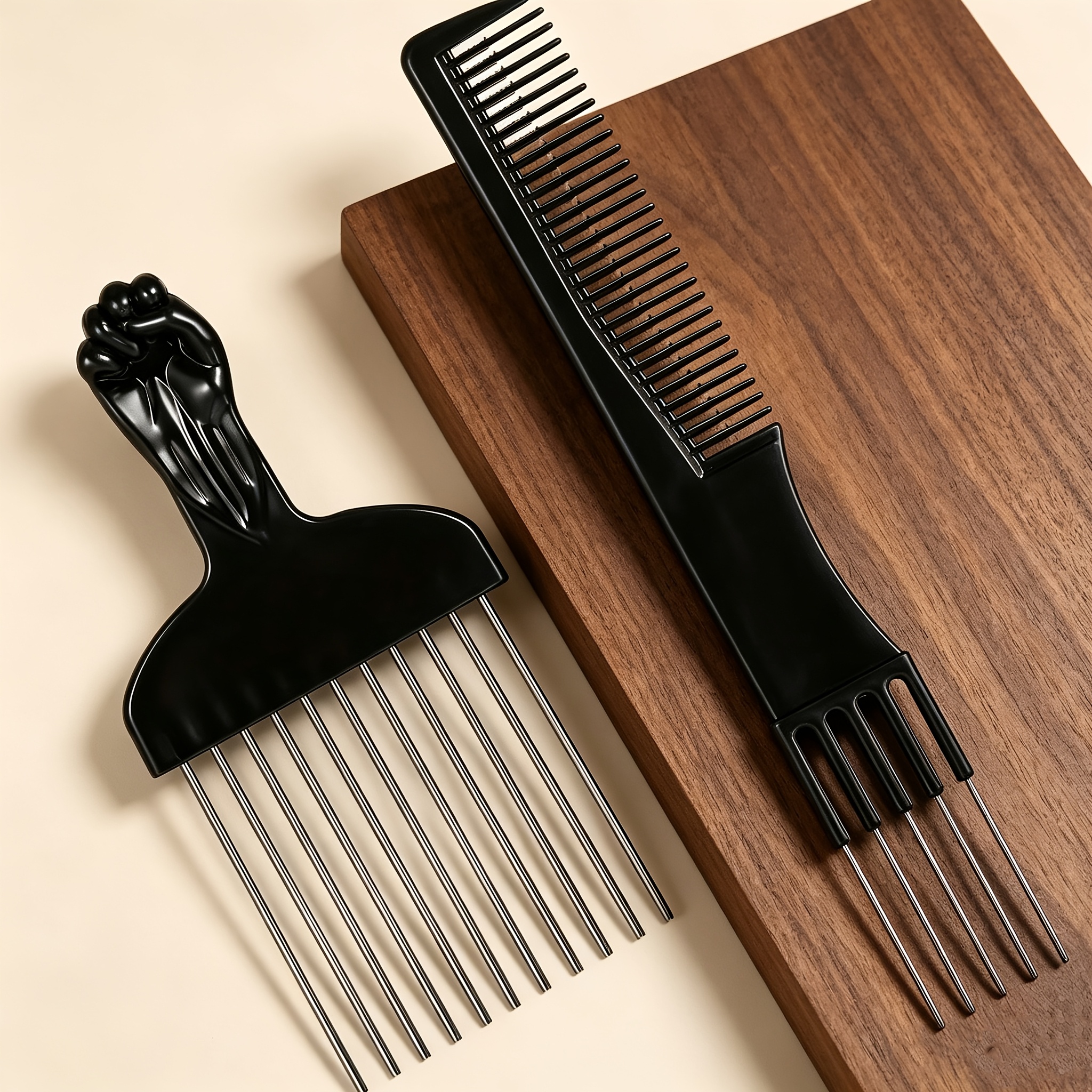 TEMU 2pcs Styling Comb Set With Steel Needle And Double Ended Comb, African Styling Comb, Curling Comb, Suitable For Hair Styling