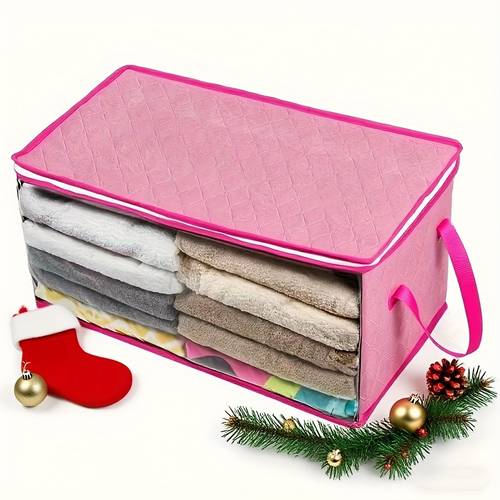 storage box 14 27 gallon large capacity foldable storage box pink rectangular durable fabric transparent window sturdy handles multi purpose suitable for wardrobe dorm clothes bedding pillows stuffed