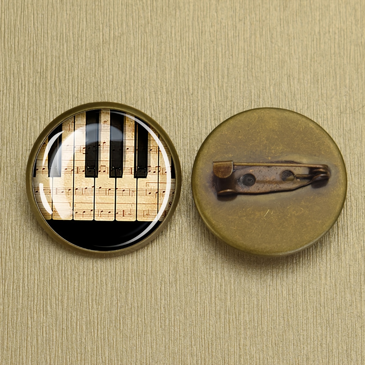 Piano Keys Music Notes Brooch, Classic Glass Cabochon Badge