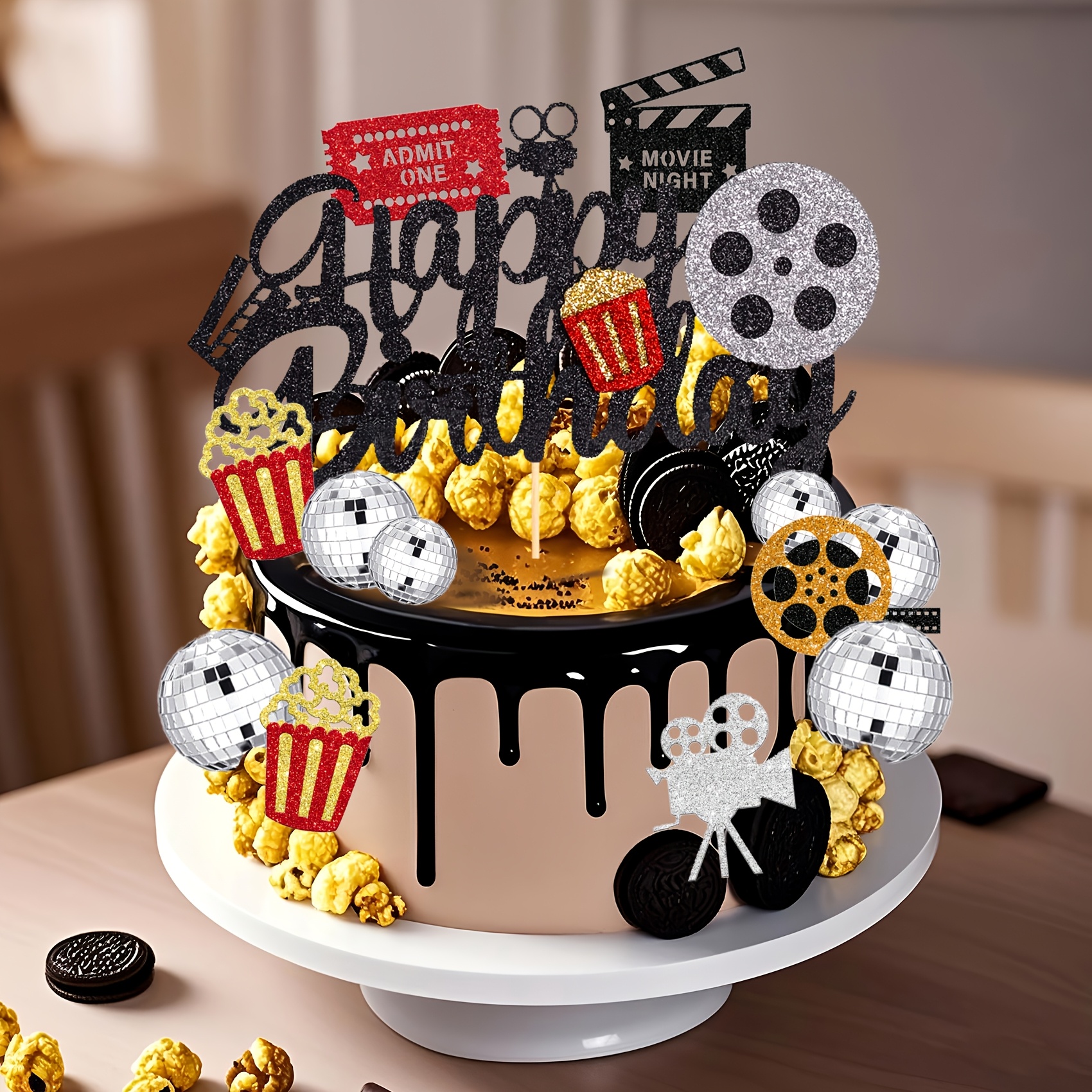 Gold Glitter 'Happy Birthday' Cake Topper Mit Blättern – Rosa, Für Geburtstagskuchen & Party-Deko