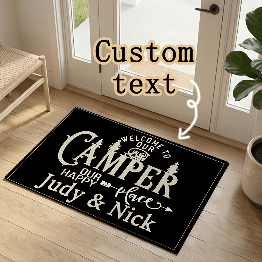 TEMU A Personalized Text Custom Name Welcome Mat Featuring A Camping , Suitable For Outdoor Patios, Courtyards, And Home Use In Bedrooms, Living