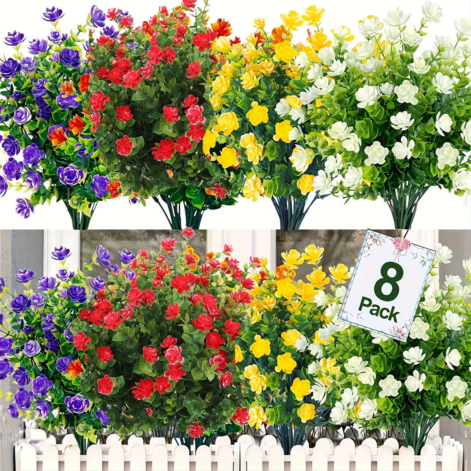 Image of 3/8pcs, Anti-uv Artificial Flowers For Home And Garden Decor - Realistic Simulation Floral Bouquets And Shrubs For Porch And Outdoor Use