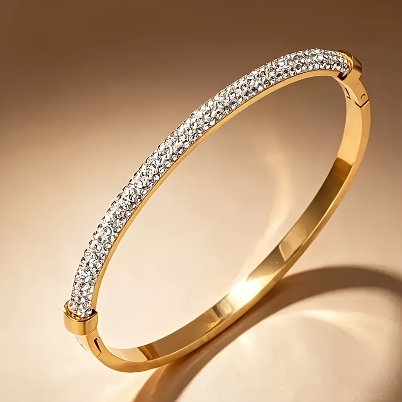 TEMU 1pc Stylish And High-end Stainless Steel Starry Sky -encrusted Bracelet, Elegant And Light Luxury Women's Bracelet, Suitable For Daily Wear,