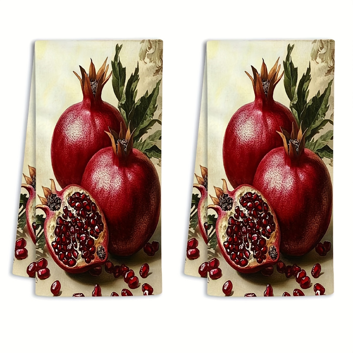 TEMU 2pcs Vibrant Pomegranate Kitchen Towel Set, 18x26in Soft Polyester Tea Towels With Realistic Pomegranate Design - Ideal For Farmhouse Kitchen,