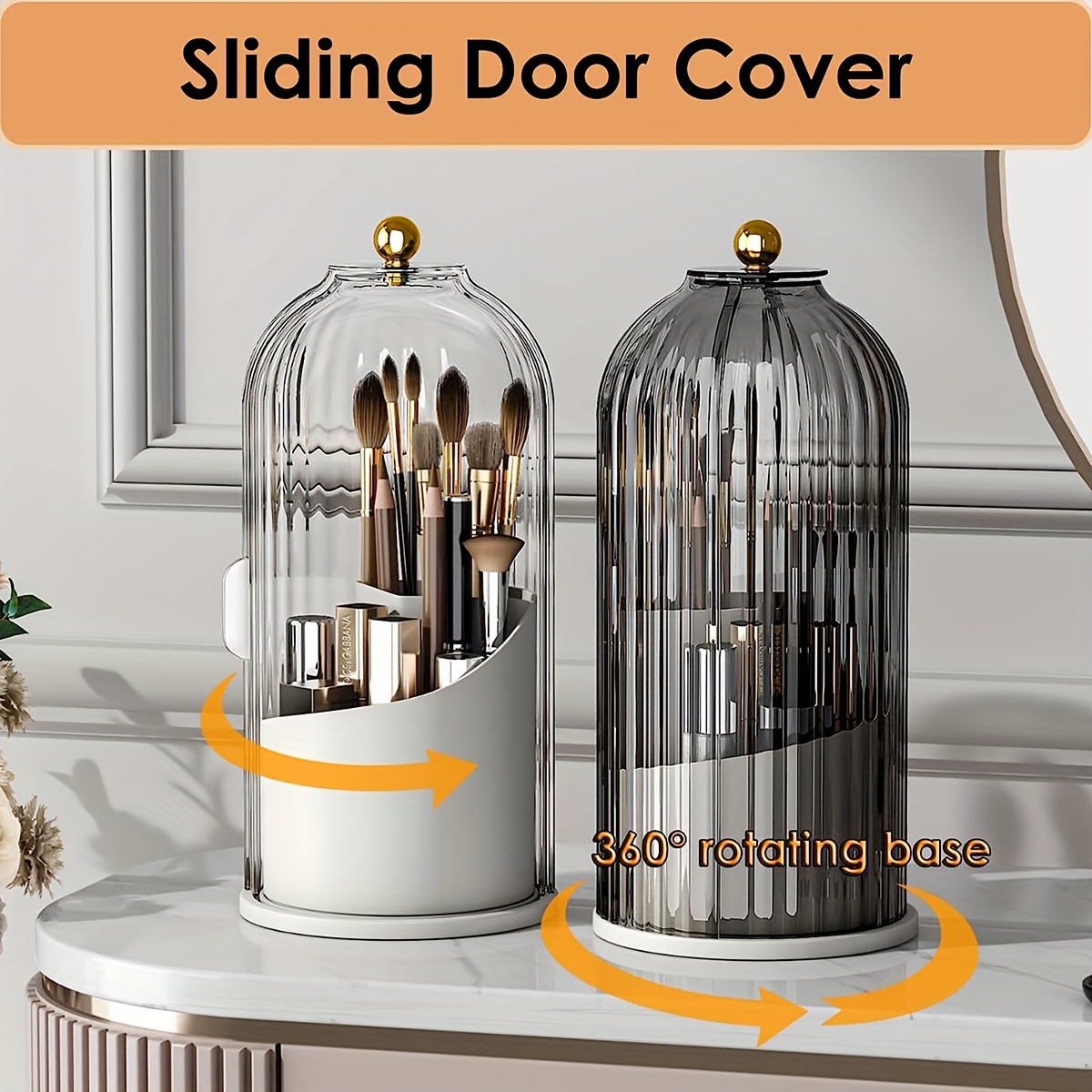 makeup brush holder with dustproof cover 360 rotating makeup brush organizer for vanity bathroom Product details 5