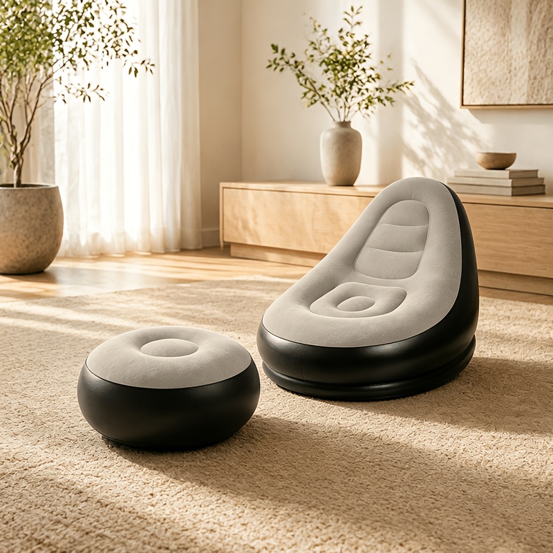 Inflatable Sofa Chair With Footstool Set, Portable Flocked Chair, Quick Inflate For Camping, Use
