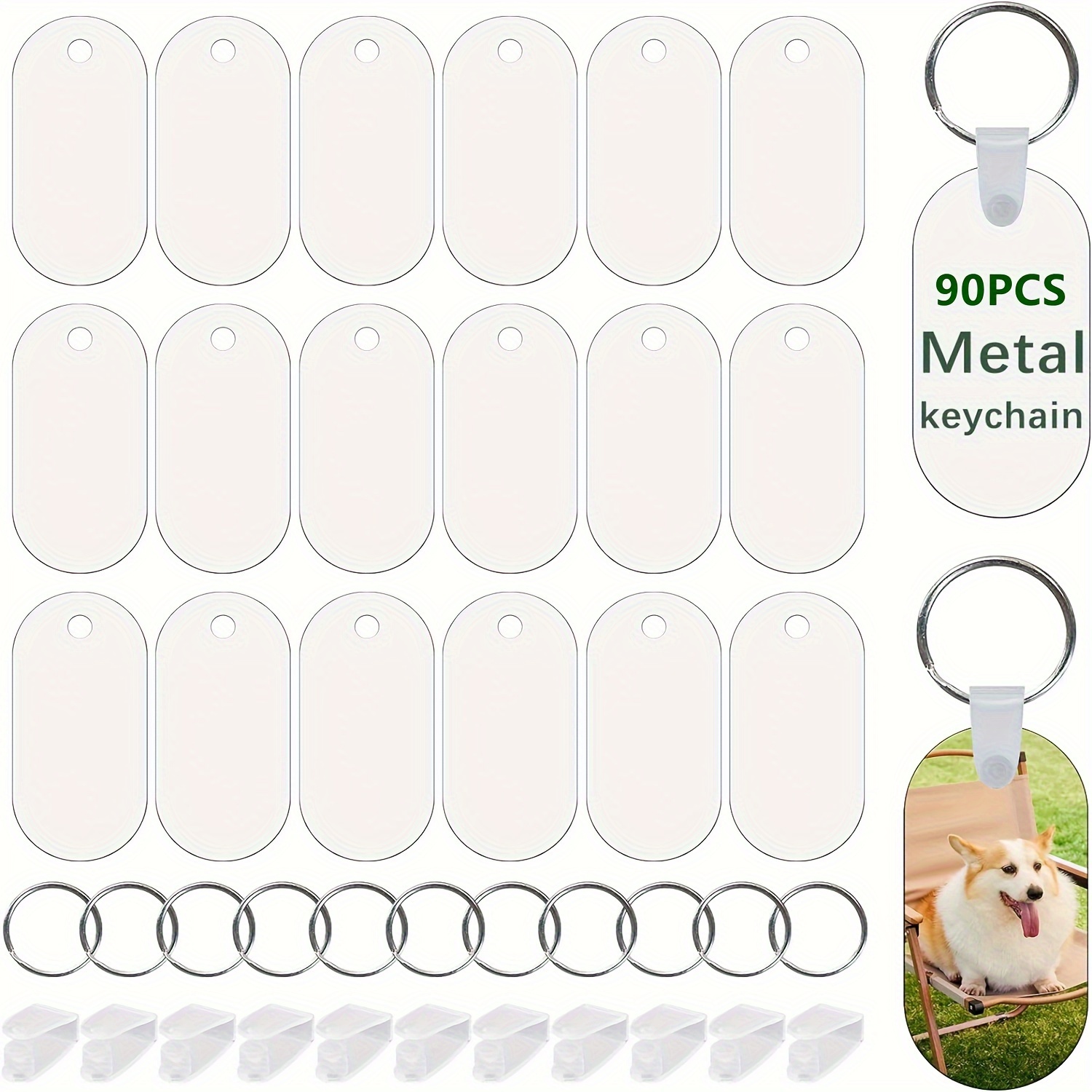 

90pcs Sublimation Blank Keychains Bulk Set, Oval Metal Keychain Tags With Rings And Plastic Retaining Clips, Customizable Aluminum Dog Tags For Diy Crafts And Bag Pendants, Uncharged, Waterproof