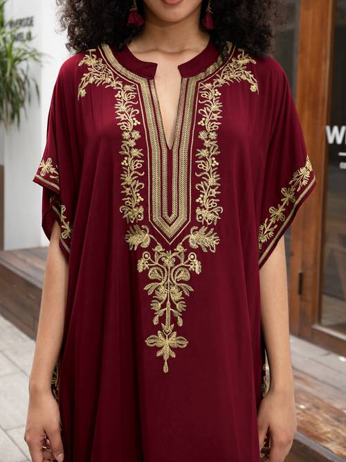plus size red embroidered v neck women half sleeve black kaftan robe plus size long dress holiday relaxed beach wear moo moo dresses q1667