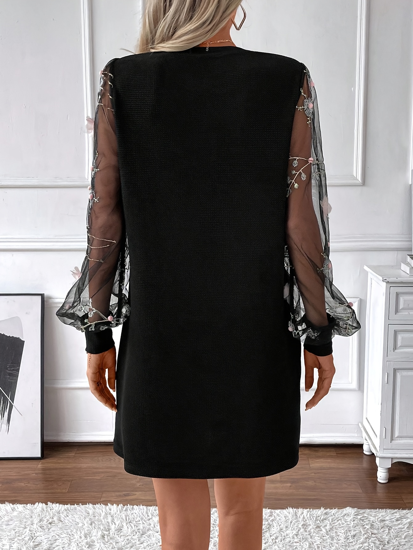 womens casual elegant embroidered mesh dress women's - Temu Germany