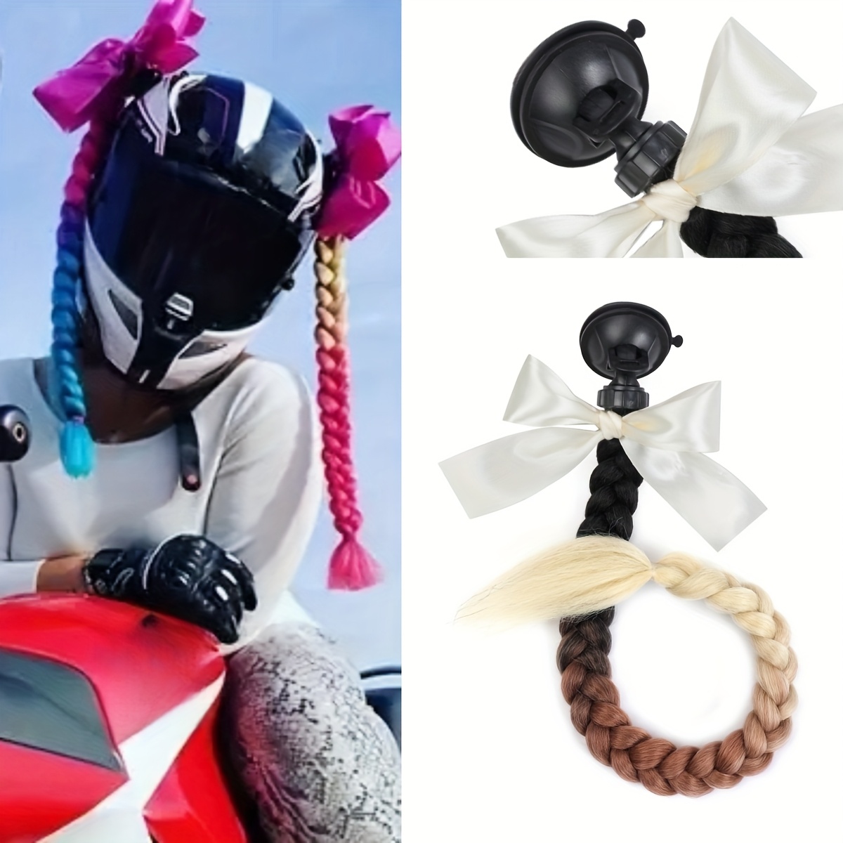 Motorradhelm-Pigtails – Langer Ombré-Zopf 50,8 Cm, Saugnapf-Montage Für Fast Jeden Helm