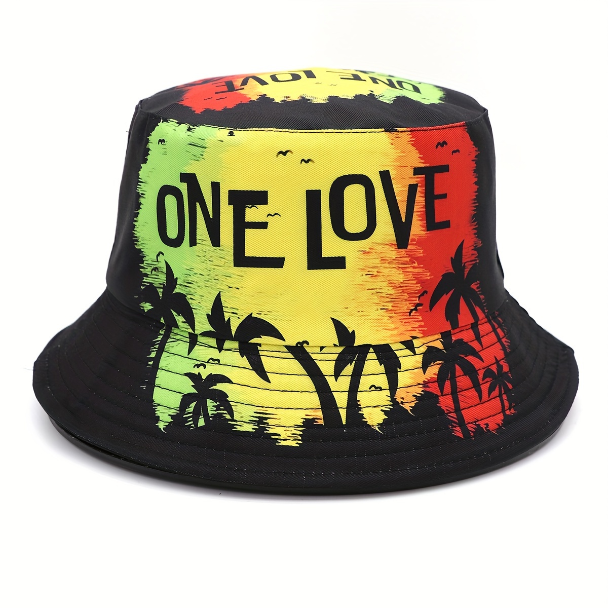 

one Love" Tropical Print Reversible Bucket Hat, Unisex Stylish Lightweight Casual Outdoor Basin Hat For Vacation