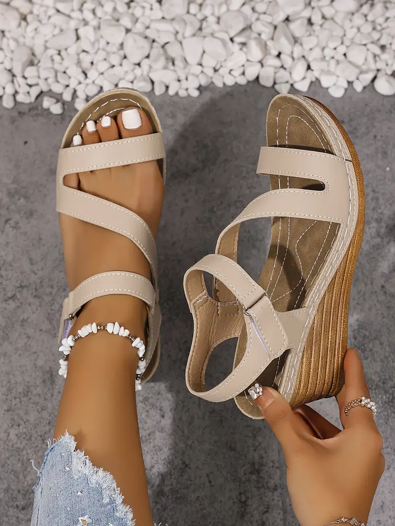 womens summer wedge sandals with adjustable hook and loop straps open toe high heel breathable cover pu sole black casual to dressy footwear chunky heel sandals versatile fashion shoes opentoe footwear Product details 17